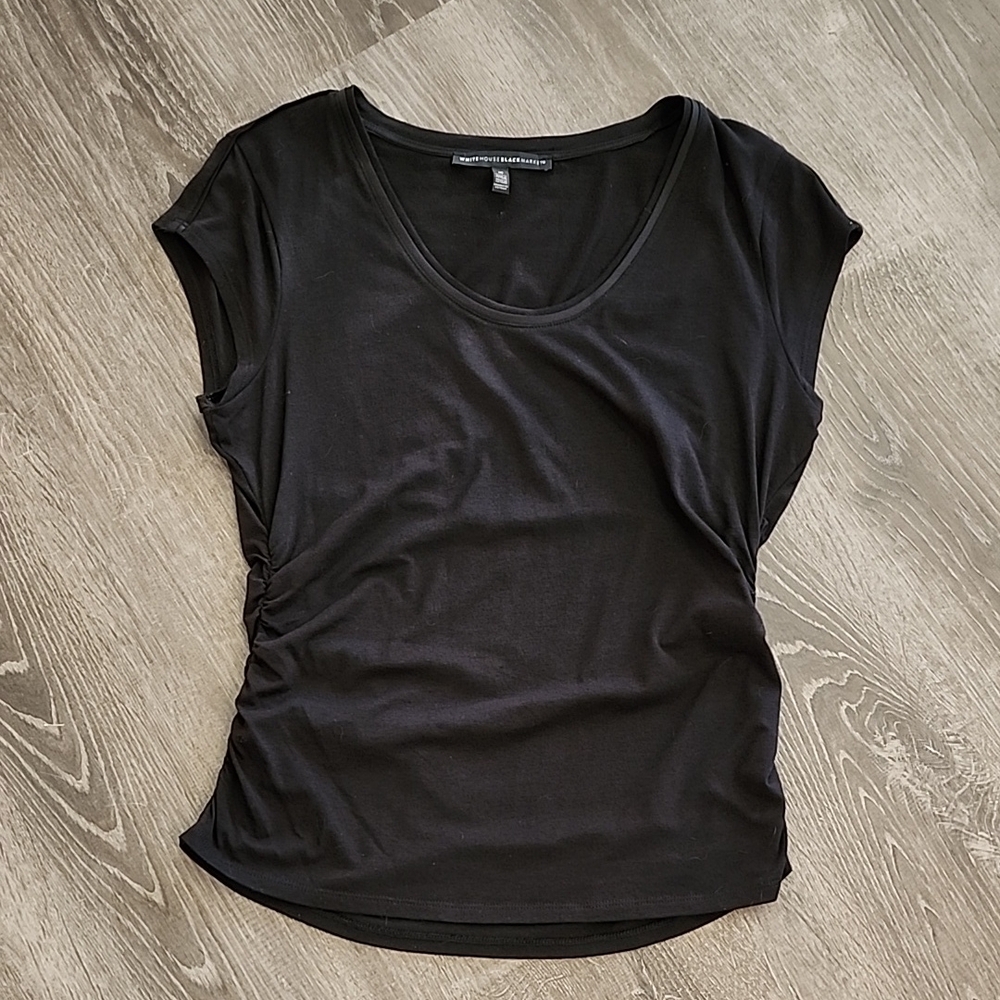 White House Black Market Black Short Sleeve Ruched Tee